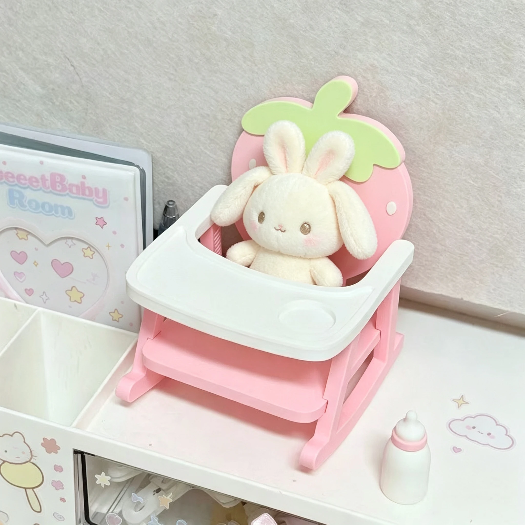 New Kawaii 3D Printed Strawberry Chair 10cm Cotton Doll Furniture Mini Cute Doll Korean Accessories DIY Scene Decoration Gift