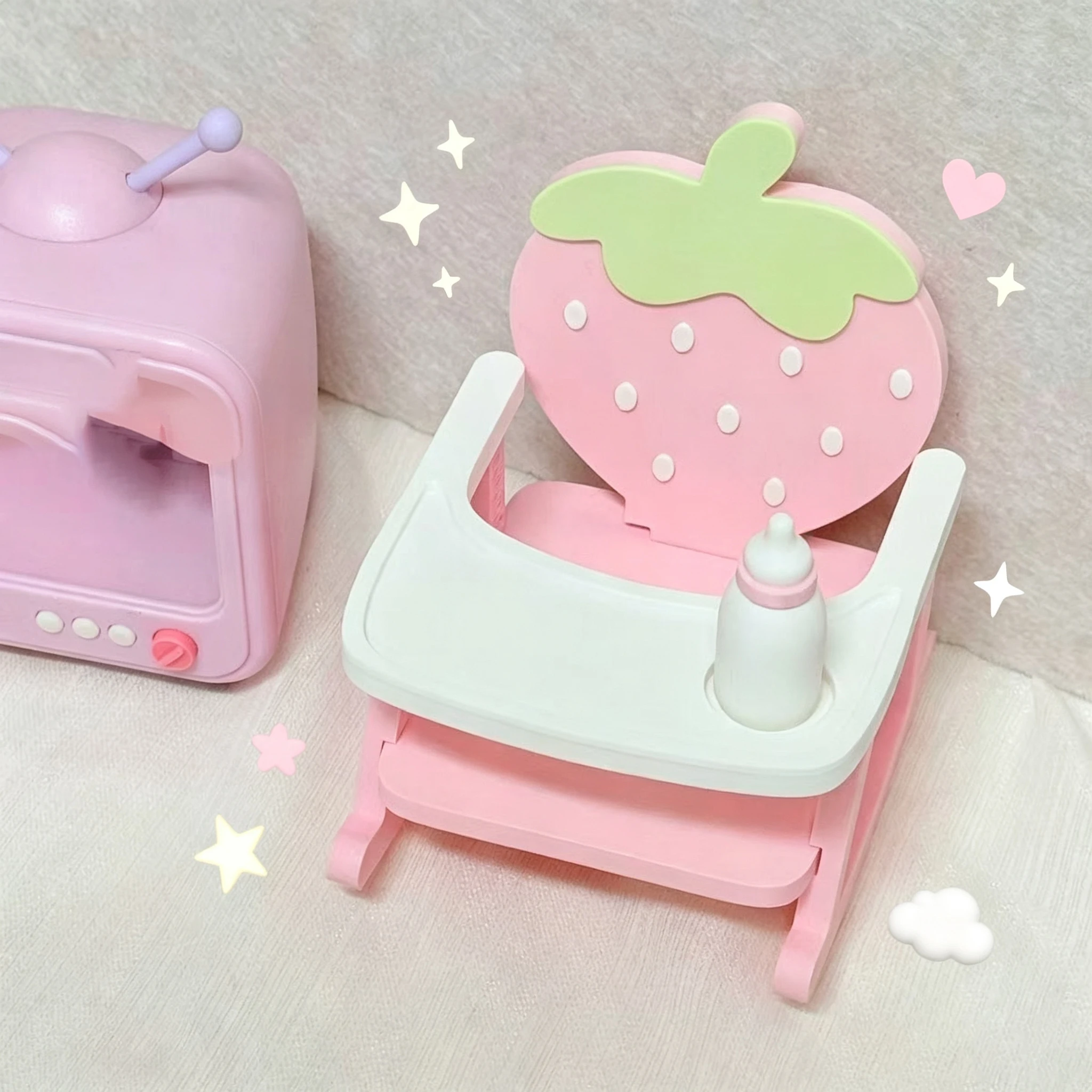 New Kawaii 3D Printed Strawberry Chair 10cm Cotton Doll Furniture Mini Cute Doll Korean Accessories DIY Scene Decoration Gift