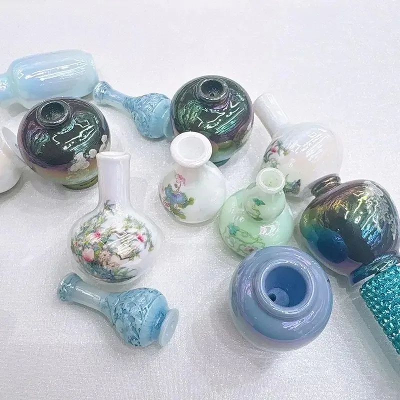 8Pcs Mini Vase Resin Figurine Imitation Porcelain Bottle Creative Micro Landscape Ornament DIY Home Desktop Decor Accessories