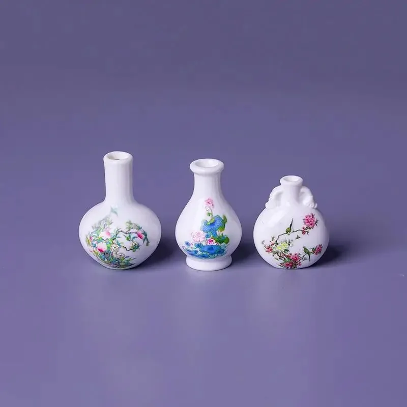 8Pcs Mini Vase Resin Figurine Imitation Porcelain Bottle Creative Micro Landscape Ornament DIY Home Desktop Decor Accessories