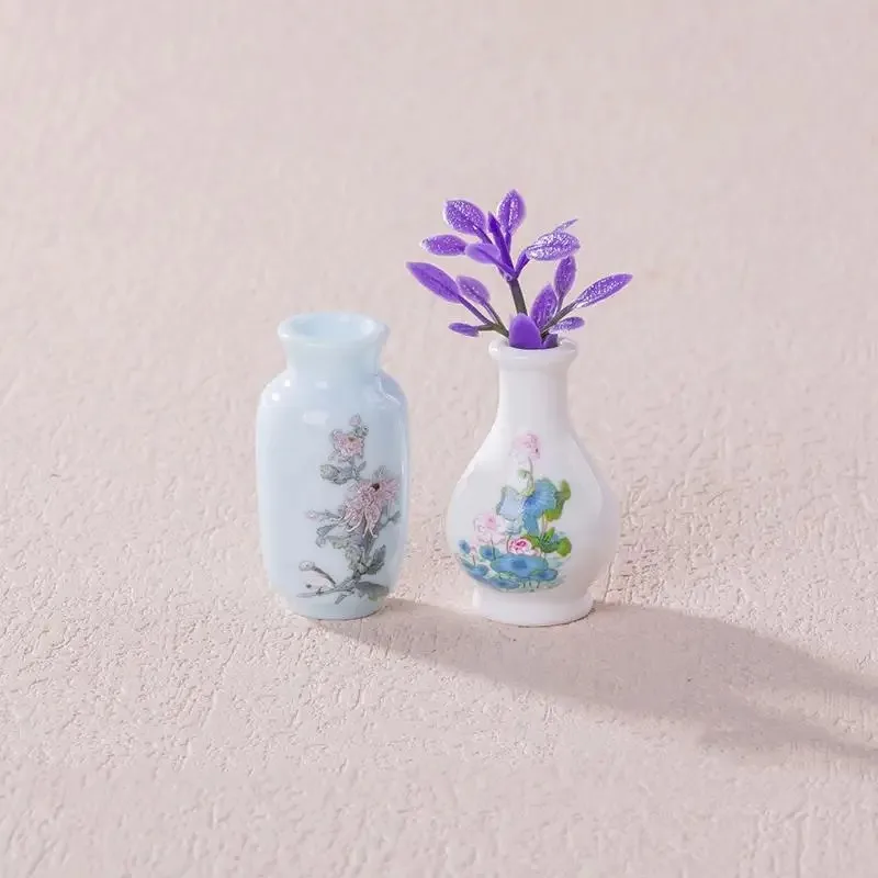 8Pcs Mini Vase Resin Figurine Imitation Porcelain Bottle Creative Micro Landscape Ornament DIY Home Desktop Decor Accessories