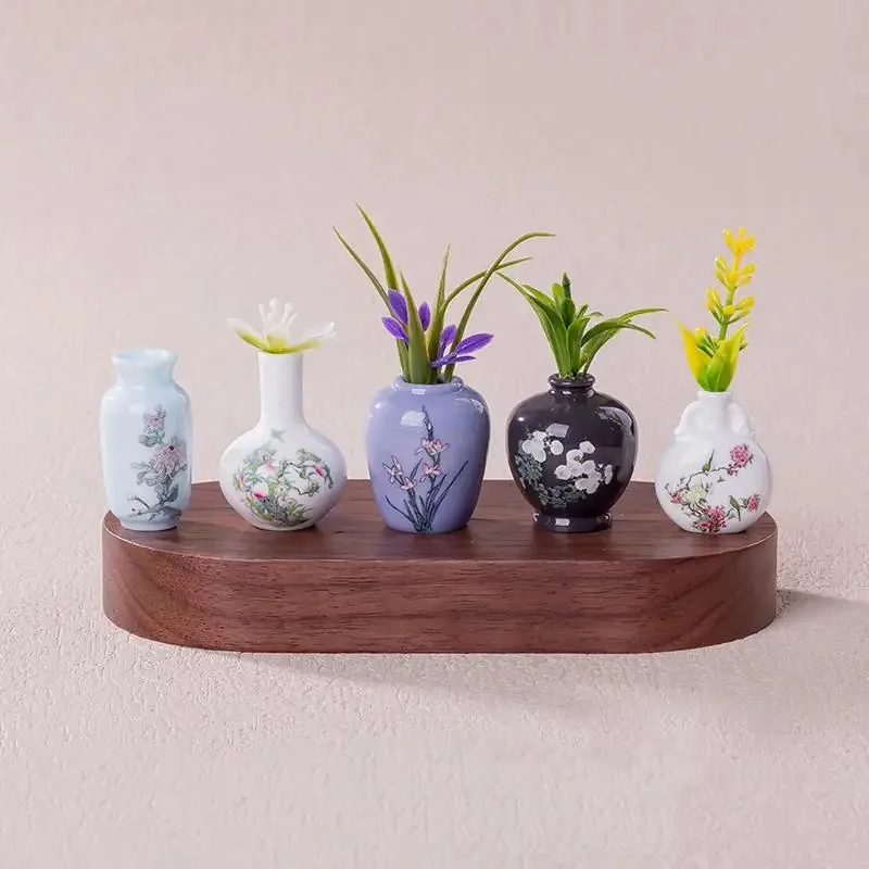 8Pcs Mini Vase Resin Figurine Imitation Porcelain Bottle Creative Micro Landscape Ornament DIY Home Desktop Decor Accessories