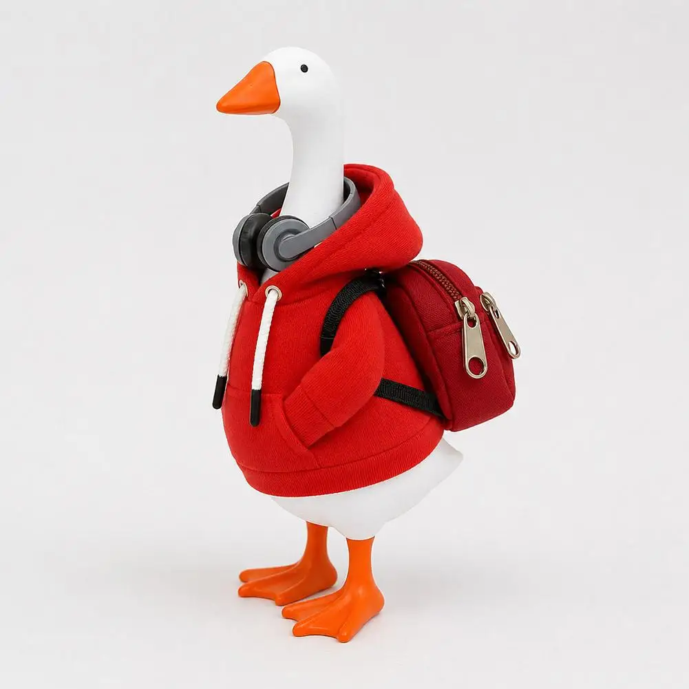 7 Inch Goose Clothes Outfits Hoodie Backpack Porch Duck Sweatshirt Tabletop Desktop Statues Lawn Garden Yard Decor Party Gifts