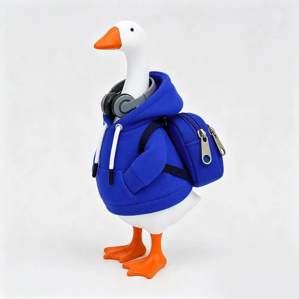 7 Inch Goose Clothes Outfits Hoodie Backpack Porch Duck Sweatshirt Tabletop Desktop Statues Lawn Garden Yard Decor Party Gifts