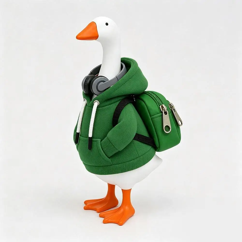 7 Inch Goose Clothes Outfits Hoodie Backpack Porch Duck Sweatshirt Tabletop Desktop Statues Lawn Garden Yard Decor Party Gifts