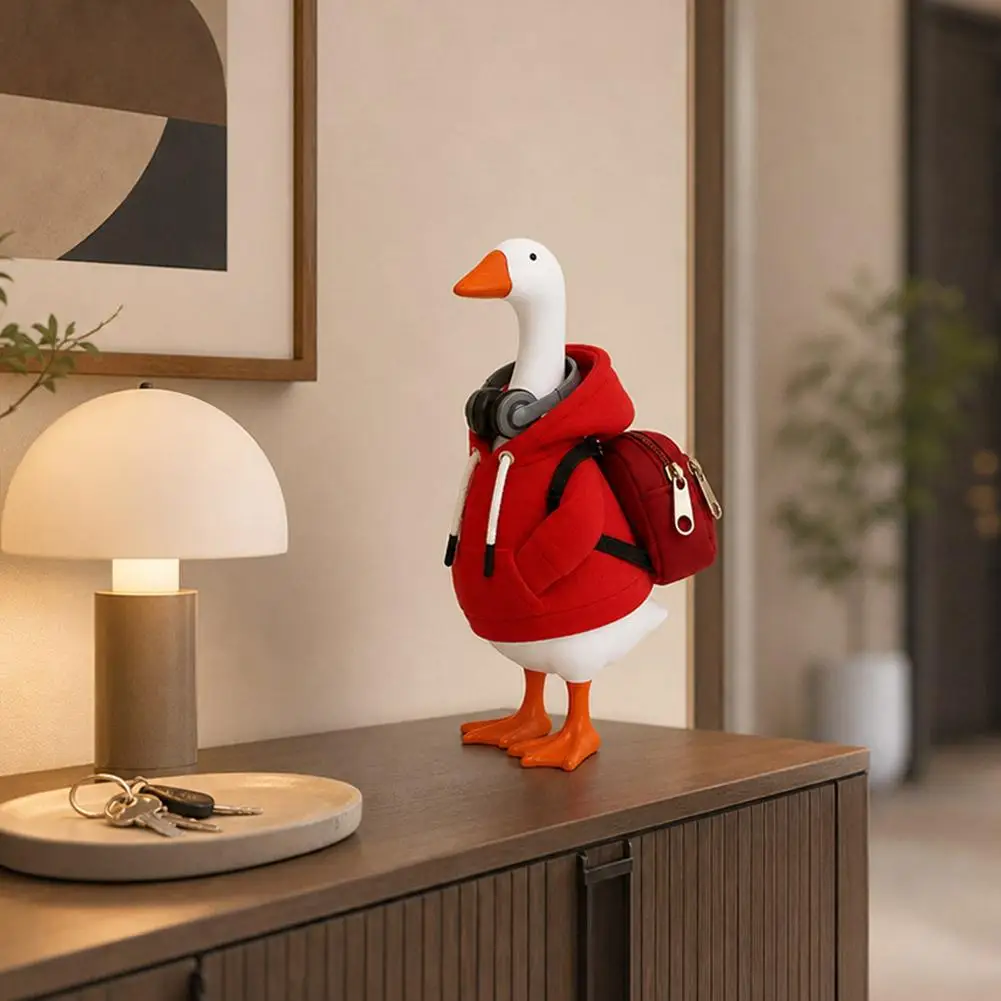 7 Inch Goose Clothes Outfits Hoodie Backpack Porch Duck Sweatshirt Tabletop Desktop Statues Lawn Garden Yard Decor Party Gifts