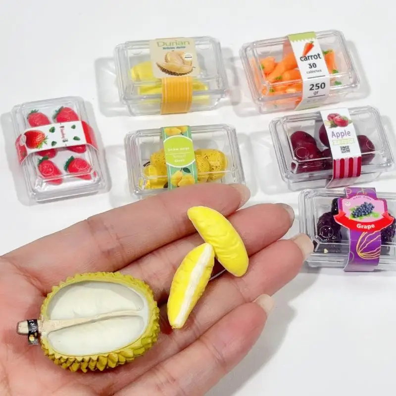 1 Set1/6 Scale Dollhouse Miniature FoodSupermarket Vegetable&Fruit Set withClear Display Box Doll Accessories Toy for Collectors