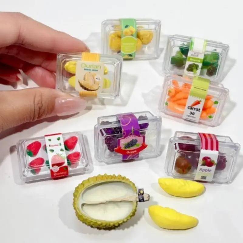 1 Set1/6 Scale Dollhouse Miniature FoodSupermarket Vegetable&Fruit Set withClear Display Box Doll Accessories Toy for Collectors