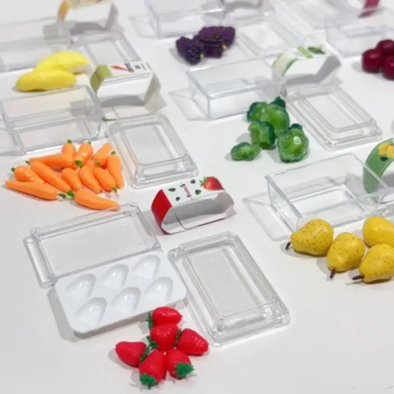 1 Set1/6 Scale Dollhouse Miniature FoodSupermarket Vegetable&Fruit Set withClear Display Box Doll Accessories Toy for Collectors