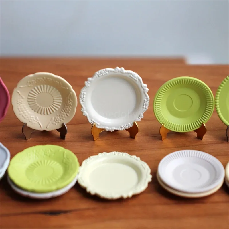 1/12 Scale Mini Dinner Plate Model Simulated Kitchen Food Tray Decor Dish DIY Dollhouse Dining Scene Doll Accessories