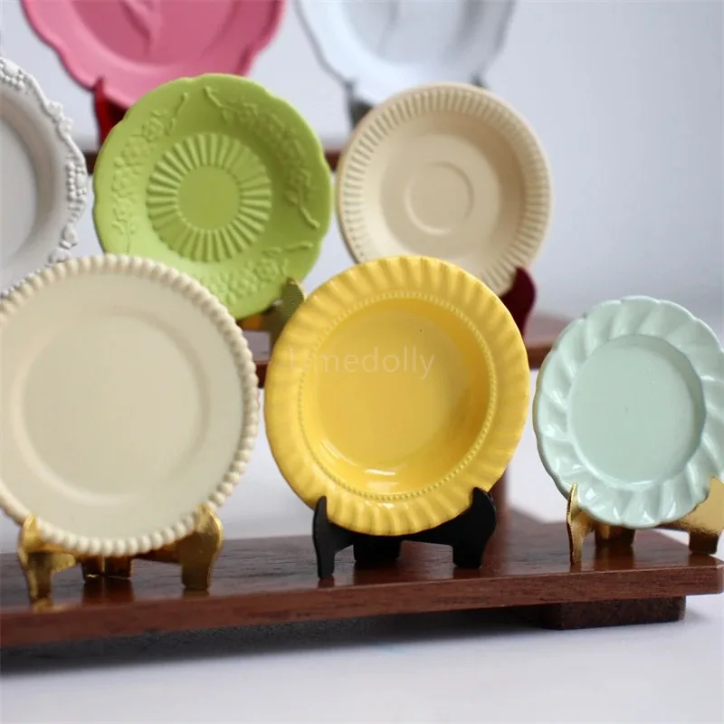1/12 Scale Mini Dinner Plate Model Simulated Kitchen Food Tray Decor Dish DIY Dollhouse Dining Scene Doll Accessories