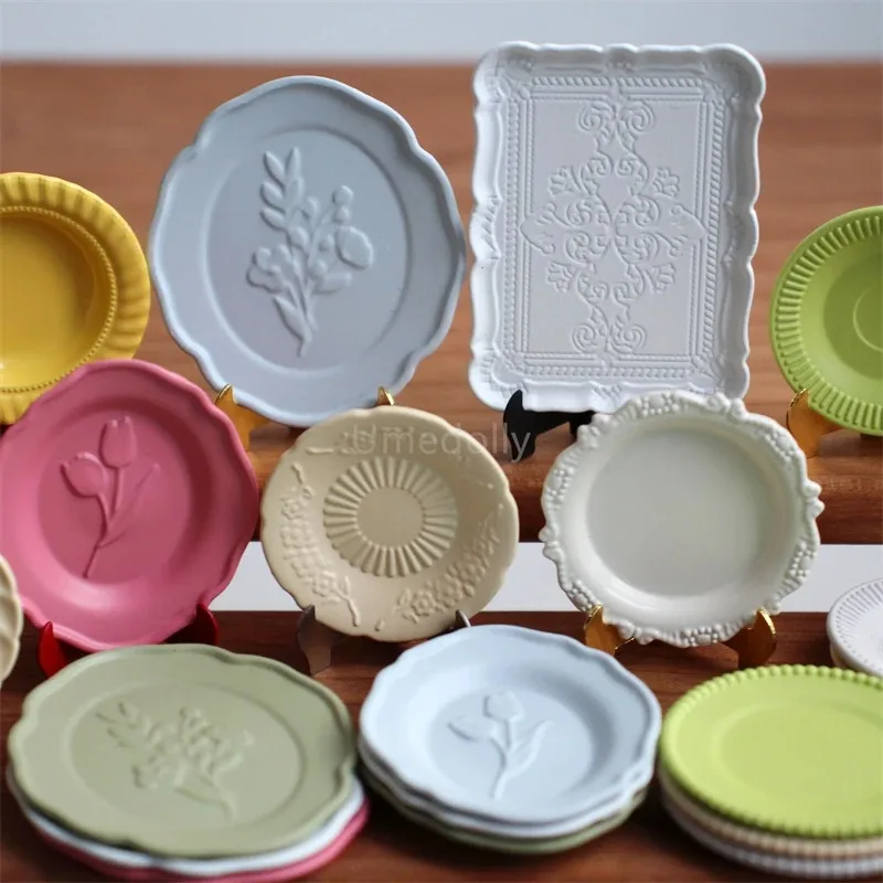 1/12 Scale Mini Dinner Plate Model Simulated Kitchen Food Tray Decor Dish DIY Dollhouse Dining Scene Doll Accessories