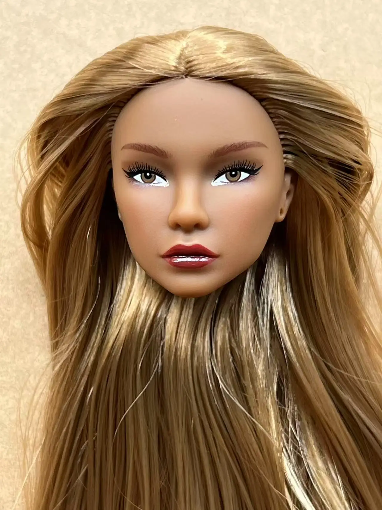 1/6 Coffee Beige Superwhite Skin Doll Heads Candy Color Hair Heads Collective Female Doll Figure Toys
