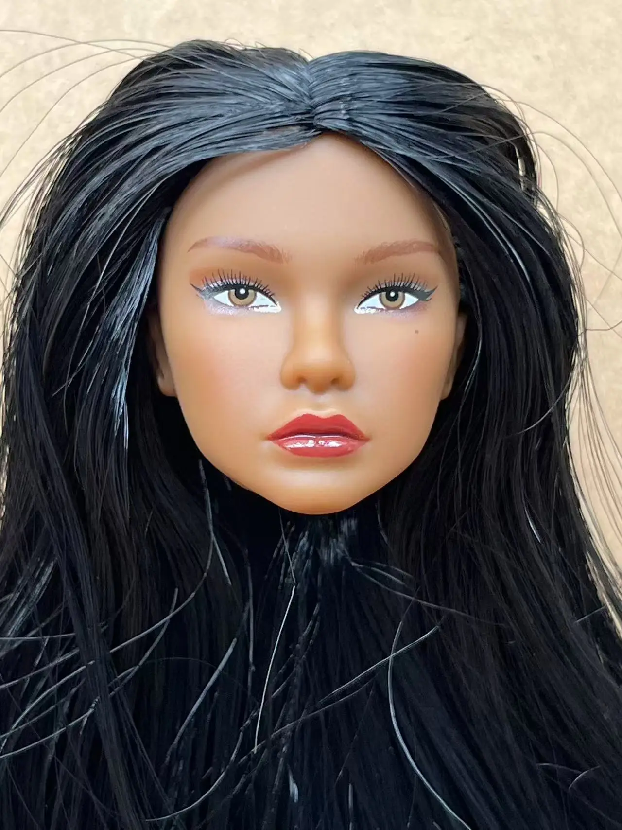 1/6 Coffee Beige Superwhite Skin Doll Heads Candy Color Hair Heads Collective Female Doll Figure Toys