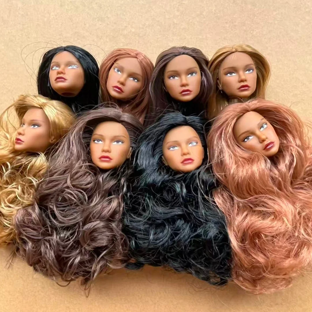 1/6 Coffee Beige Superwhite Skin Doll Heads Candy Color Hair Heads Collective Female Doll Figure Toys