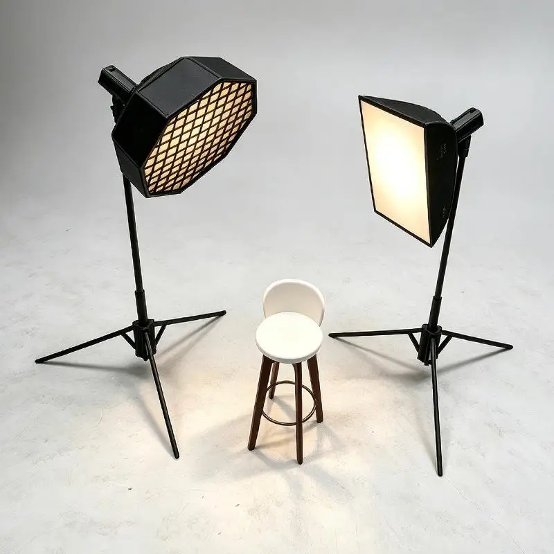 1/12 Scale Miniature Photography Prop Kit Softbox Light Tripod Photography Stool for Dollhouse Scene DIY Decoration