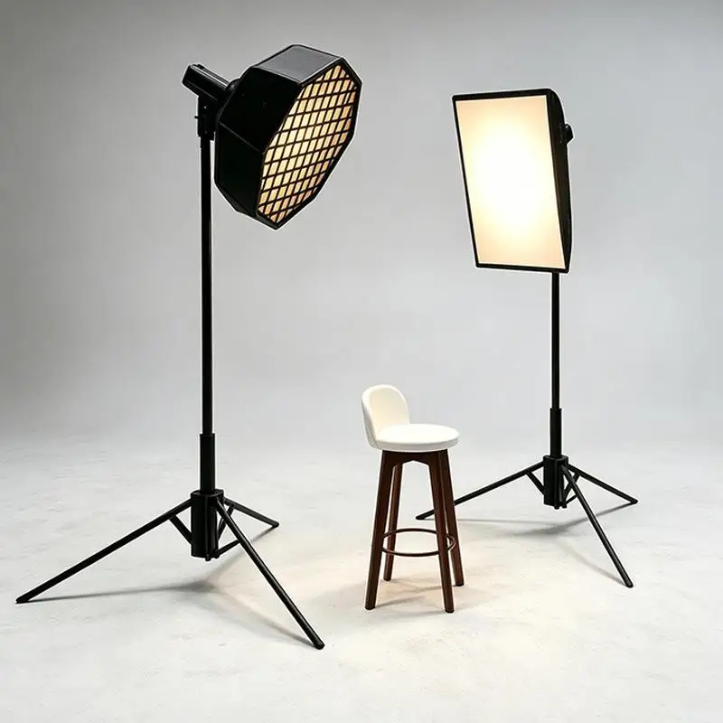 1/12 Scale Miniature Photography Prop Kit Softbox Light Tripod Photography Stool for Dollhouse Scene DIY Decoration