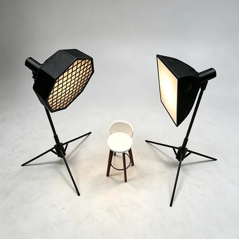 1/12 Scale Miniature Photography Prop Kit Softbox Light Tripod Photography Stool for Dollhouse Scene DIY Decoration