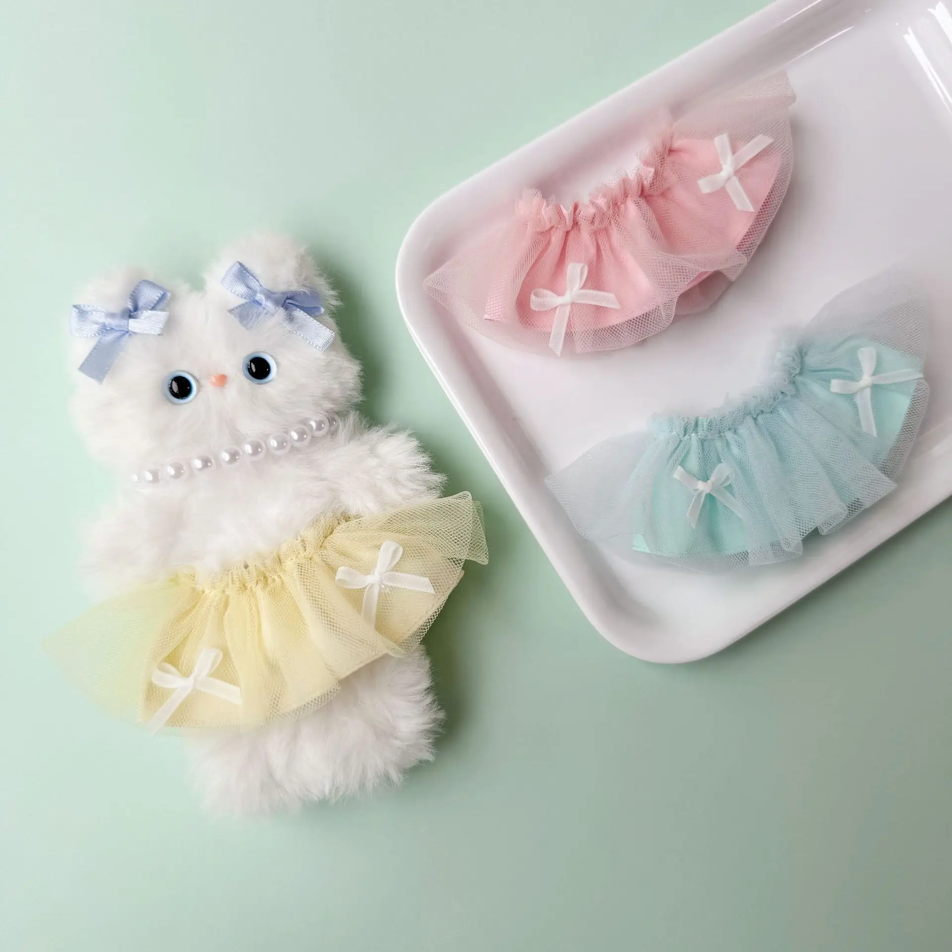 Tulle Skirt Doll Outfit for 10cm Plush Doll, Handmade DIY Doll Clothes, Mesh Dress for 1/8 BJD Doll