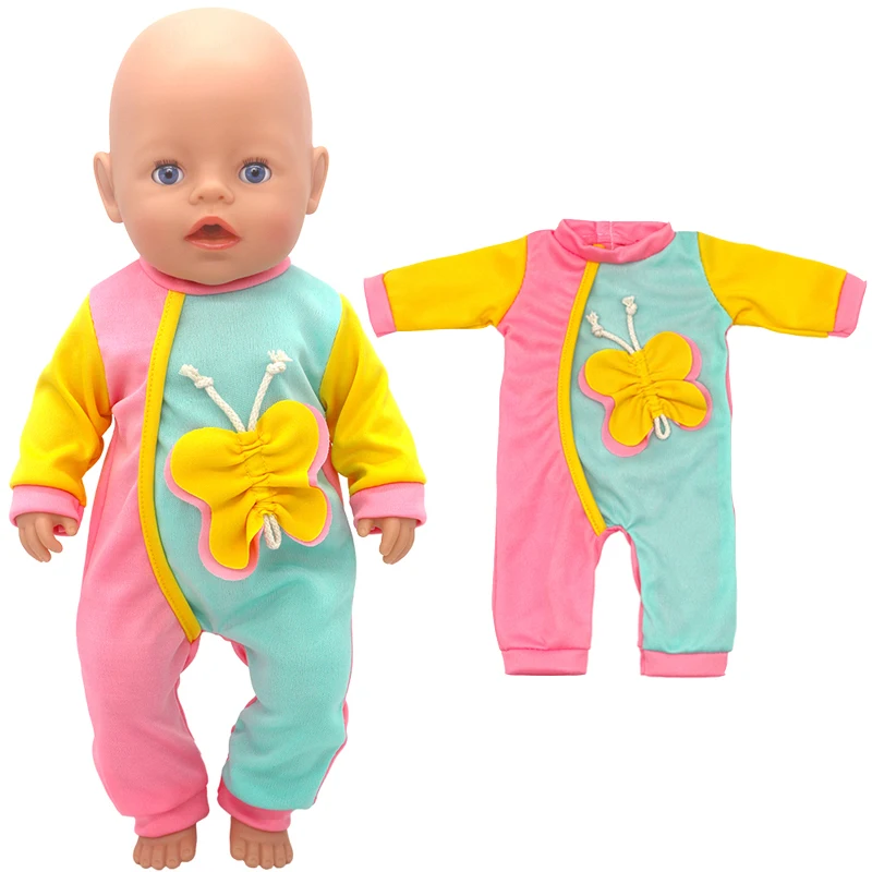 17 Inch Baby Doll Boy Outfit Green T-shirt Overalls for 43cm 18 Inch Doll Clothes Rompers
