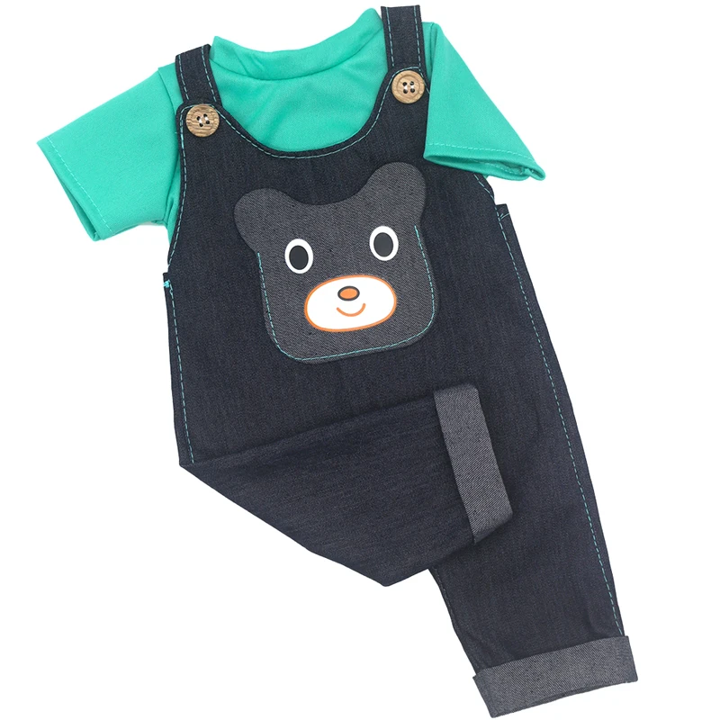 17 Inch Baby Doll Boy Outfit Green T-shirt Overalls for 43cm 18 Inch Doll Clothes Rompers