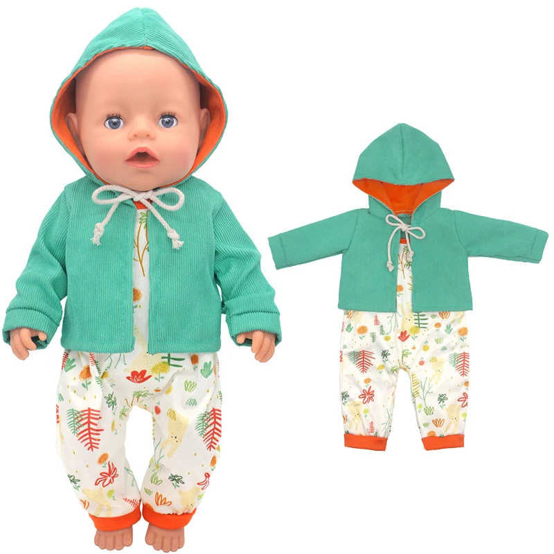 17 Inch Baby Doll Boy Outfit Green T-shirt Overalls for 43cm 18 Inch Doll Clothes Rompers