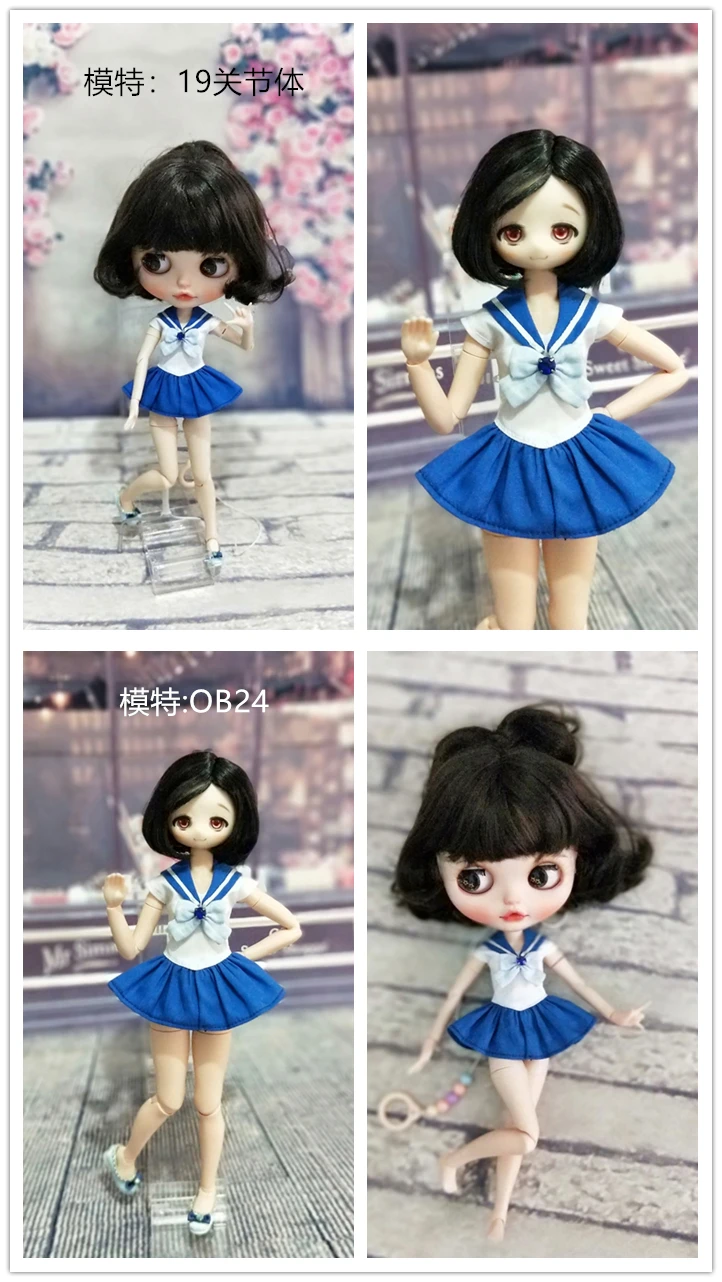 Handmade 1PCS Fashion Blyth School Uniform Exquisite Bowknot Sailor Suit Skirt for OB24 Azone Dolls Accessories