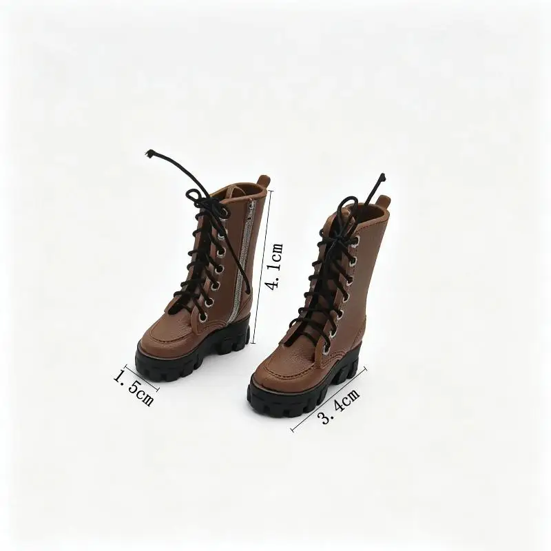 1/12 Doll High Ankle Boots 1 Pair Lace Up Side Zipper Thick Sole Mini Shoes for Doll Hobbyist DIY Dress Up