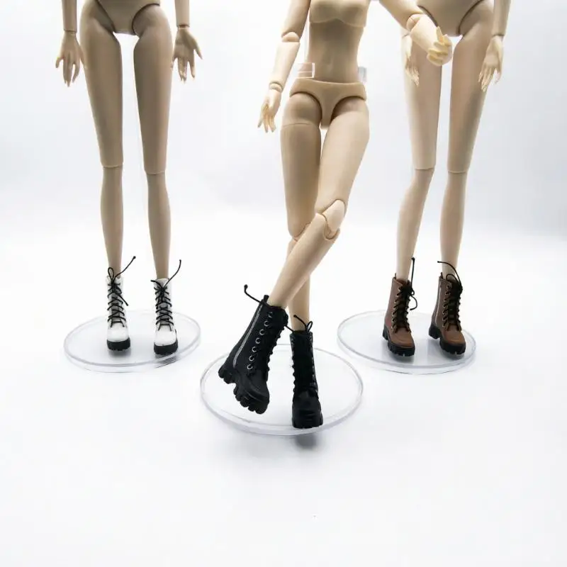 1/12 Doll High Ankle Boots 1 Pair Lace Up Side Zipper Thick Sole Mini Shoes for Doll Hobbyist DIY Dress Up