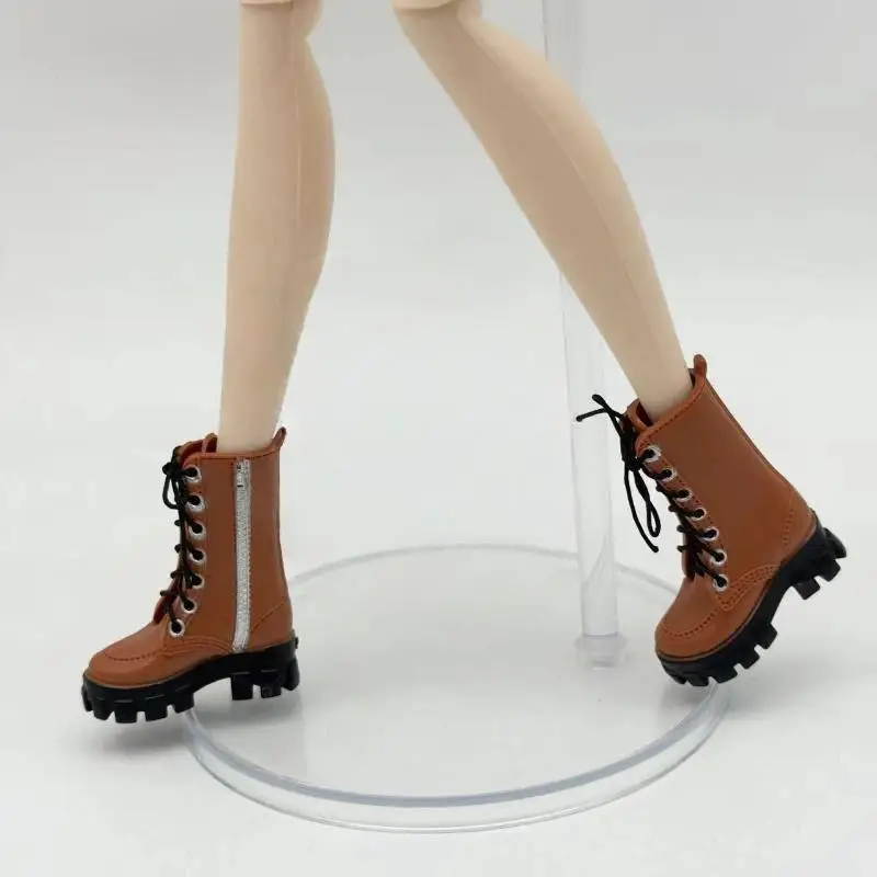 1/12 Doll High Ankle Boots 1 Pair Lace Up Side Zipper Thick Sole Mini Shoes for Doll Hobbyist DIY Dress Up