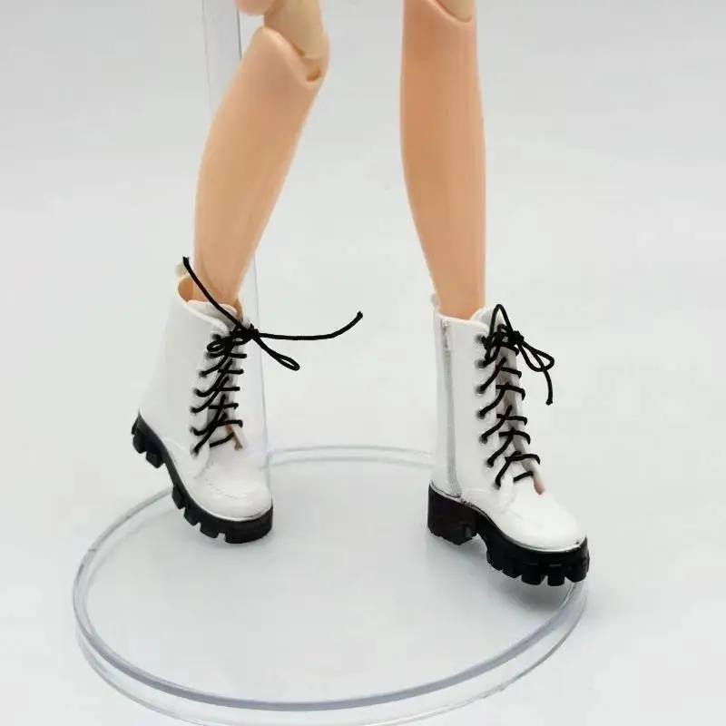 1/12 Doll High Ankle Boots 1 Pair Lace Up Side Zipper Thick Sole Mini Shoes for Doll Hobbyist DIY Dress Up