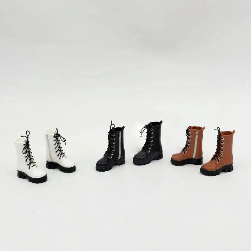 1/12 Doll High Ankle Boots 1 Pair Lace Up Side Zipper Thick Sole Mini Shoes for Doll Hobbyist DIY Dress Up