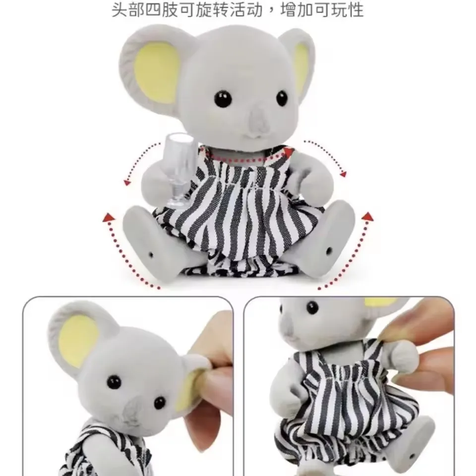 Mini Flocked Animal Family Doll Set Dressed Rabbit Cat Panda Koala Mouse Figures Dollhouse Accessory Pretend Play Collection Toy
