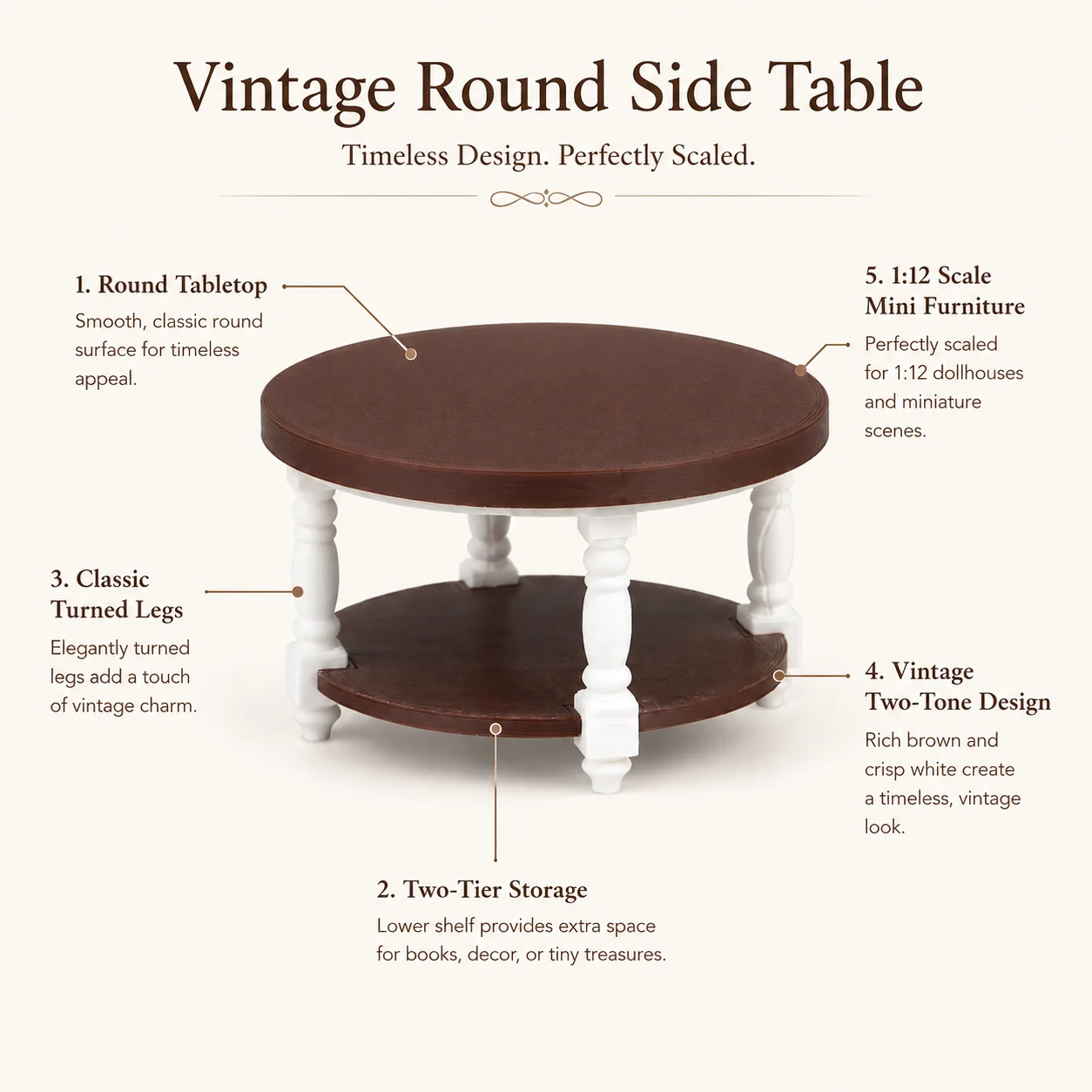 Dollhouse Furniture, Miniature Furniture, Dollhouse Miniature Models, 1:12 Scale 3D Printed American Country-Style Vintage Double-Layered Small Coffee Table, Pla Material, Not Made of Wood. The Double-Layer Structure Combines Display and Storage Functions, Making It Suitable for Decorating Scenes Such as Dollhouse Living Rooms and Leisure Areas, and Is Ideal for Displaying Mini Books, Tea Sets, Ornaments, and Decorative Items.
