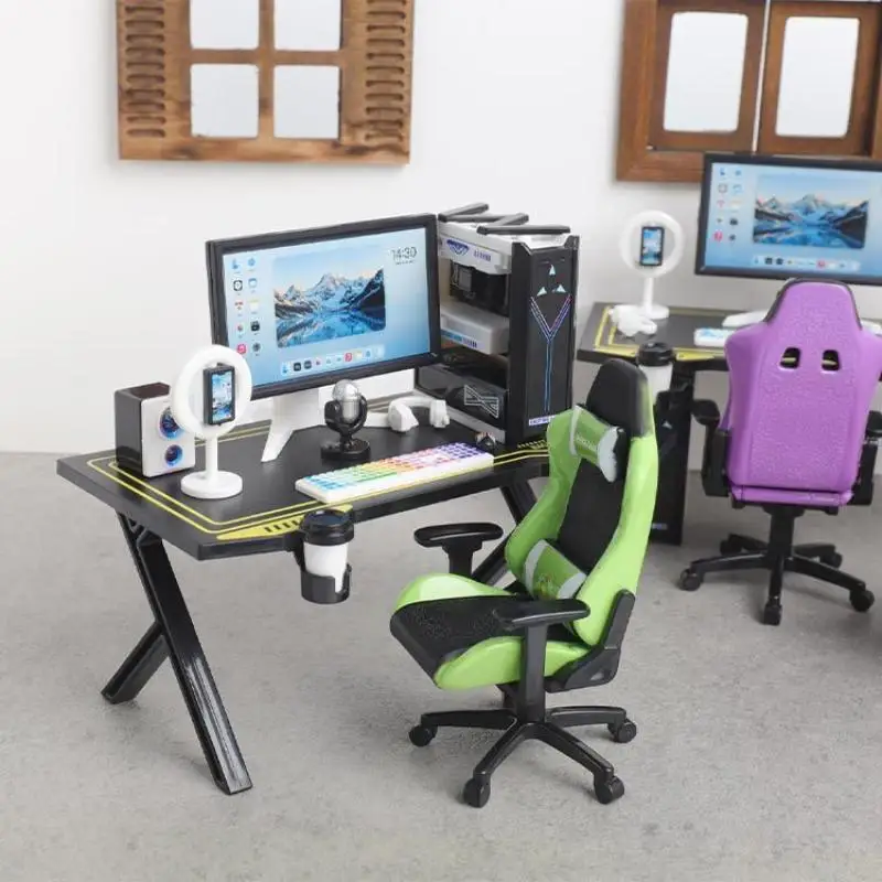Mini Gaming Chair Model Rotatable Dollhouse Armchair Exquisite Mini Furniture for Miniature Diorama Display Home Decor