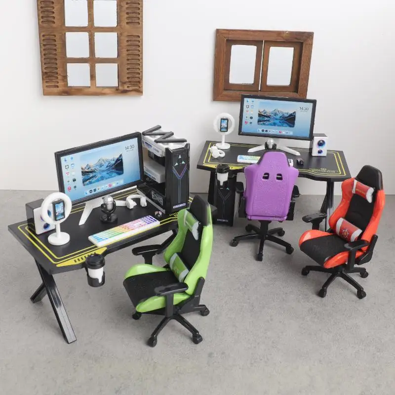 Mini Gaming Chair Model Rotatable Dollhouse Armchair Exquisite Mini Furniture for Miniature Diorama Display Home Decor