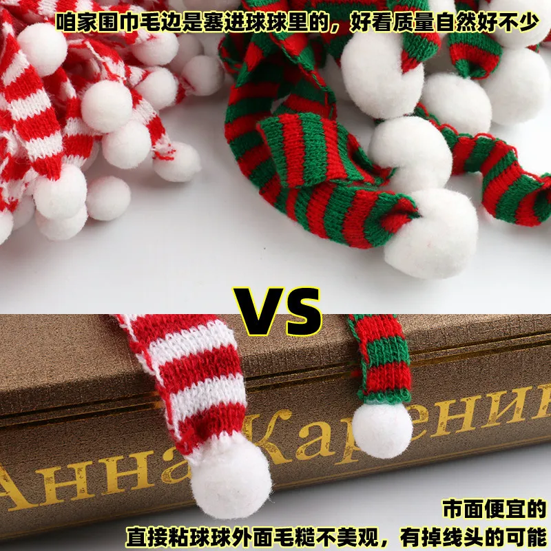 Length 15/23/30cm Mini Christmas Knitted Scarf DIY Craft Christmas Ornaments Decorative Doll Accessories 3Pcs/set