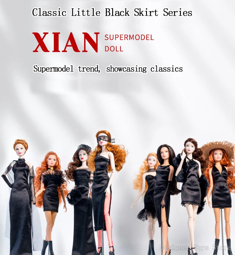 32cm Supermodel Doll Clothes Suit European Fashion Classic Little Black Dress Exquisite Accessories Set DIY Toy Collector Gifts