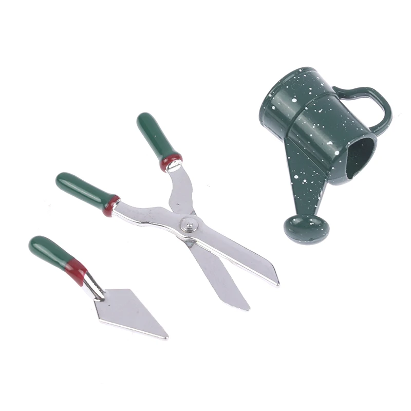 1: 12 Dollhouse mini model metal watering pot scissors shovel gardening tool set