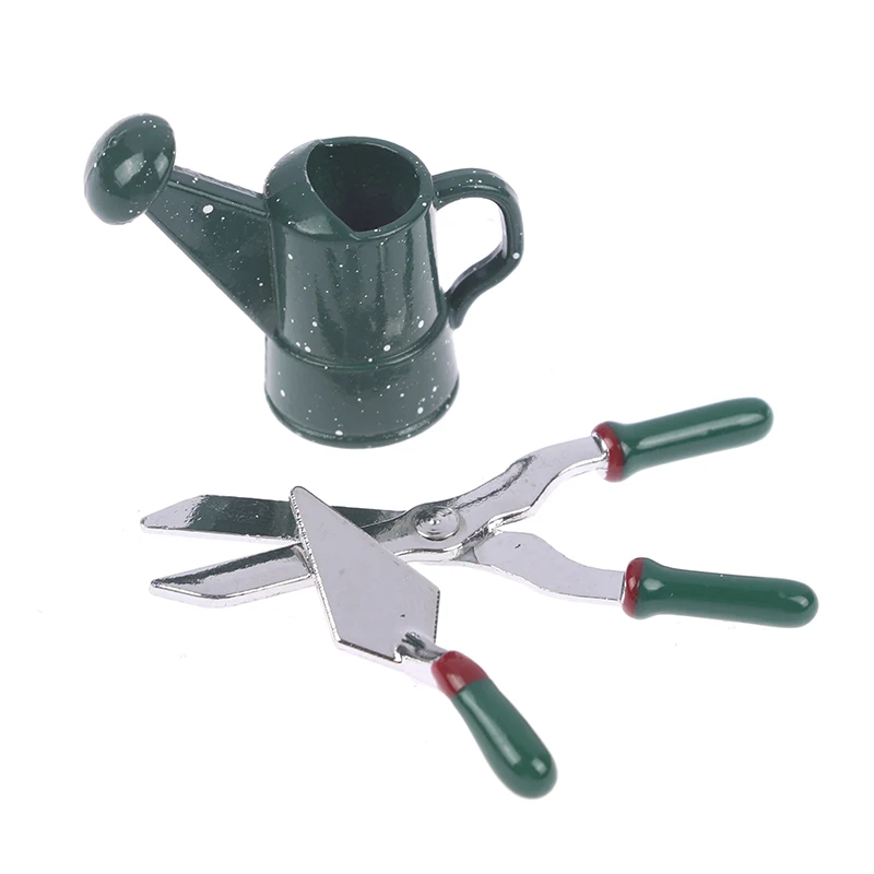 1: 12 Dollhouse mini model metal watering pot scissors shovel gardening tool set