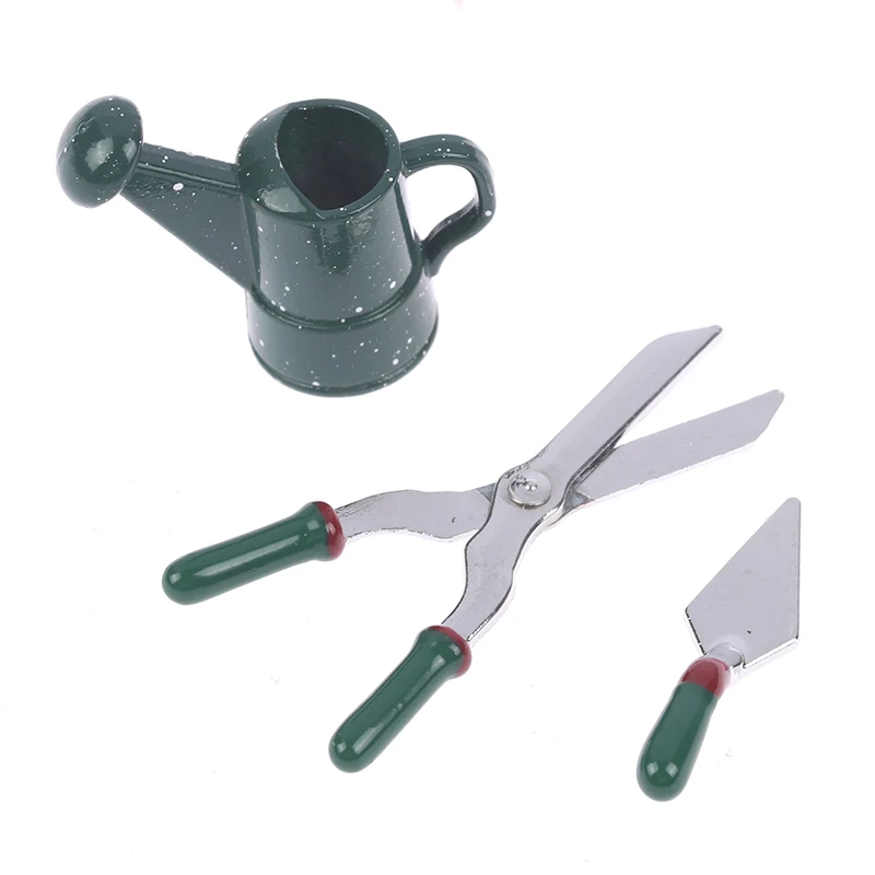 1: 12 Dollhouse mini model metal watering pot scissors shovel gardening tool set