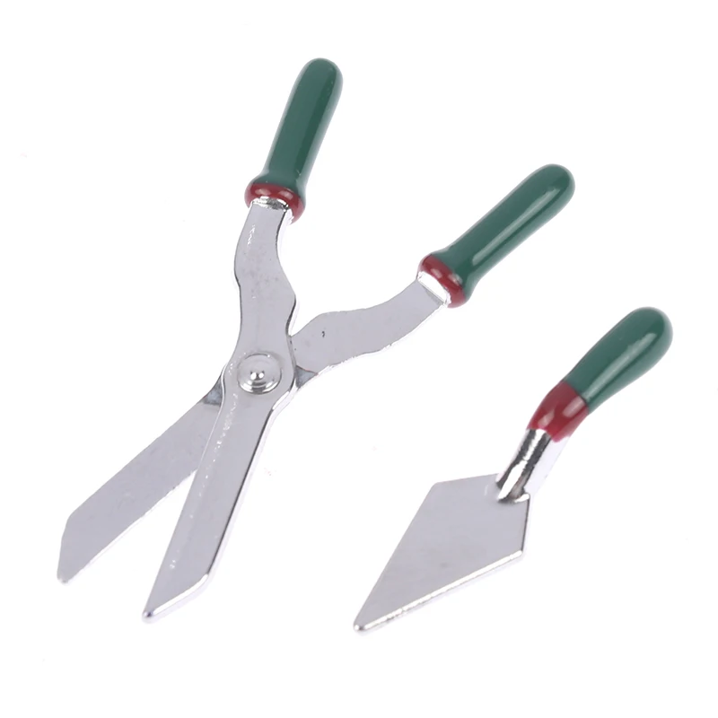 1: 12 Dollhouse mini model metal watering pot scissors shovel gardening tool set