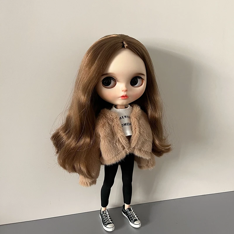 1Pcs Blyth Doll Clothes Long Sleeve Soft Fur Coat Tops Yoga Pants Leggings Warm Casual Wear for Blyth OB24 Pullip 1/6 Dolls