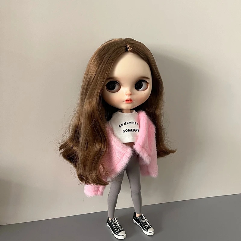 1Pcs Blyth Doll Clothes Long Sleeve Soft Fur Coat Tops Yoga Pants Leggings Warm Casual Wear for Blyth OB24 Pullip 1/6 Dolls