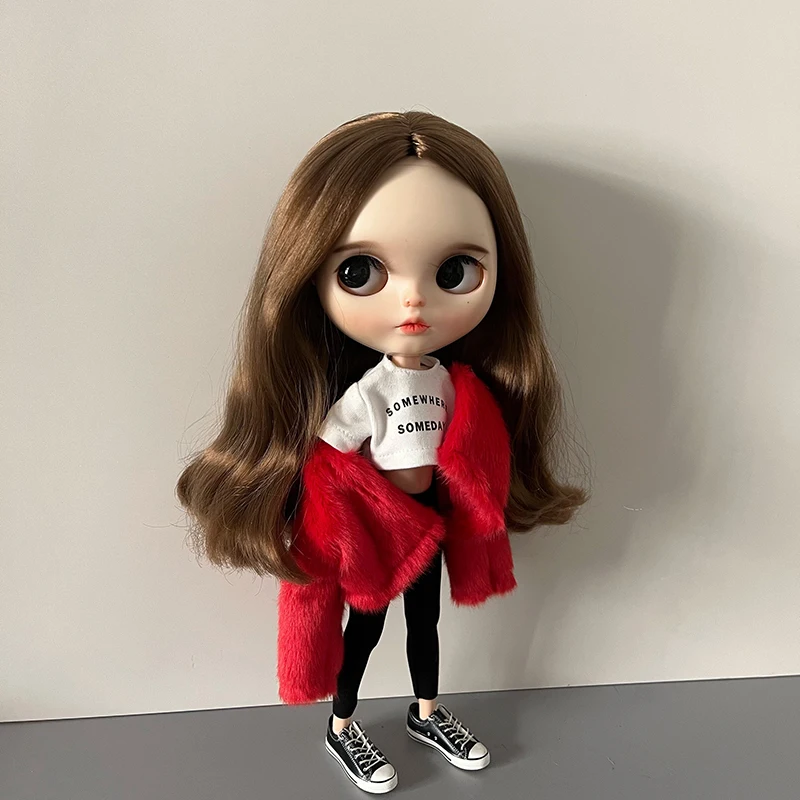 1Pcs Blyth Doll Clothes Long Sleeve Soft Fur Coat Tops Yoga Pants Leggings Warm Casual Wear for Blyth OB24 Pullip 1/6 Dolls