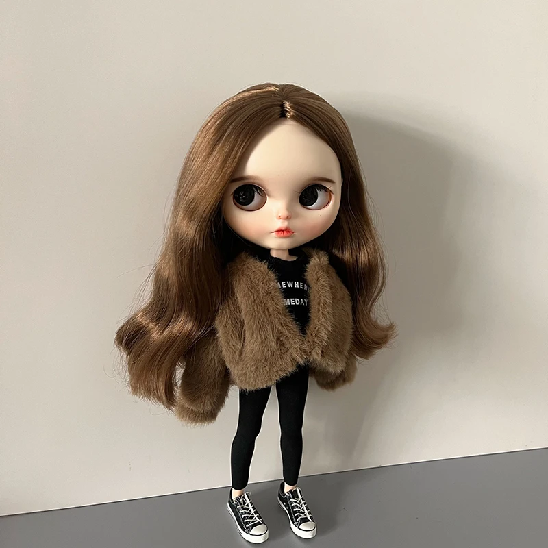 1Pcs Blyth Doll Clothes Long Sleeve Soft Fur Coat Tops Yoga Pants Leggings Warm Casual Wear for Blyth OB24 Pullip 1/6 Dolls