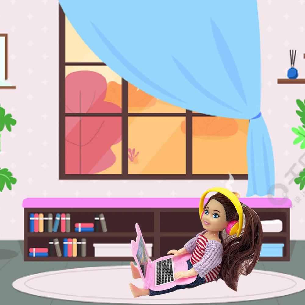 22pcs Set of 5.5-Inch Cute Doll Clothes and Accessories, 8pcs Skirt, 10 Hangers, 4pcs Mini Computer Headset Accessories Set