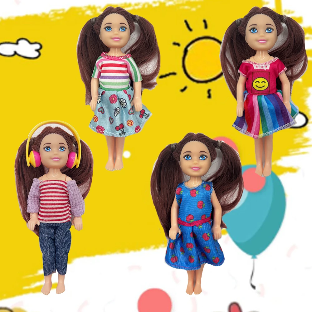 22pcs Set of 5.5-Inch Cute Doll Clothes and Accessories, 8pcs Skirt, 10 Hangers, 4pcs Mini Computer Headset Accessories Set