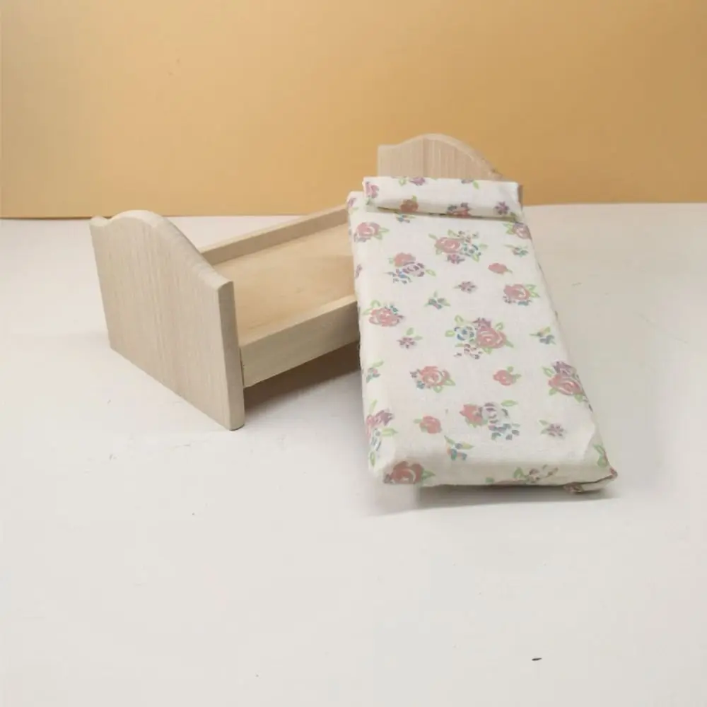 1/12 Dollhouse Miniature Wooden Bed Mini 8 Styles Chairs Model Toys Doll House Simulation Furniture Cabinet Bed Model