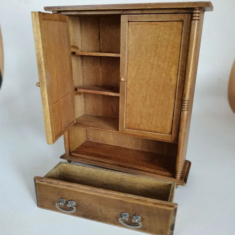 1/12 Dollhouse Miniature Wooden Bed Mini 8 Styles Chairs Model Toys Doll House Simulation Furniture Cabinet Bed Model